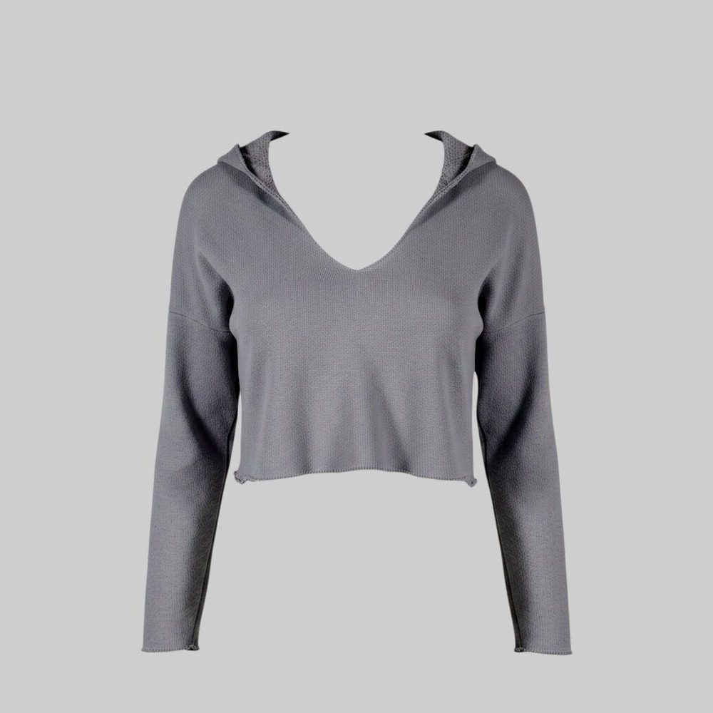 L.A. Hearts Womens XS Purple Hoodie Cropped V-Neck Raw Hem Pullover Sweatshirt